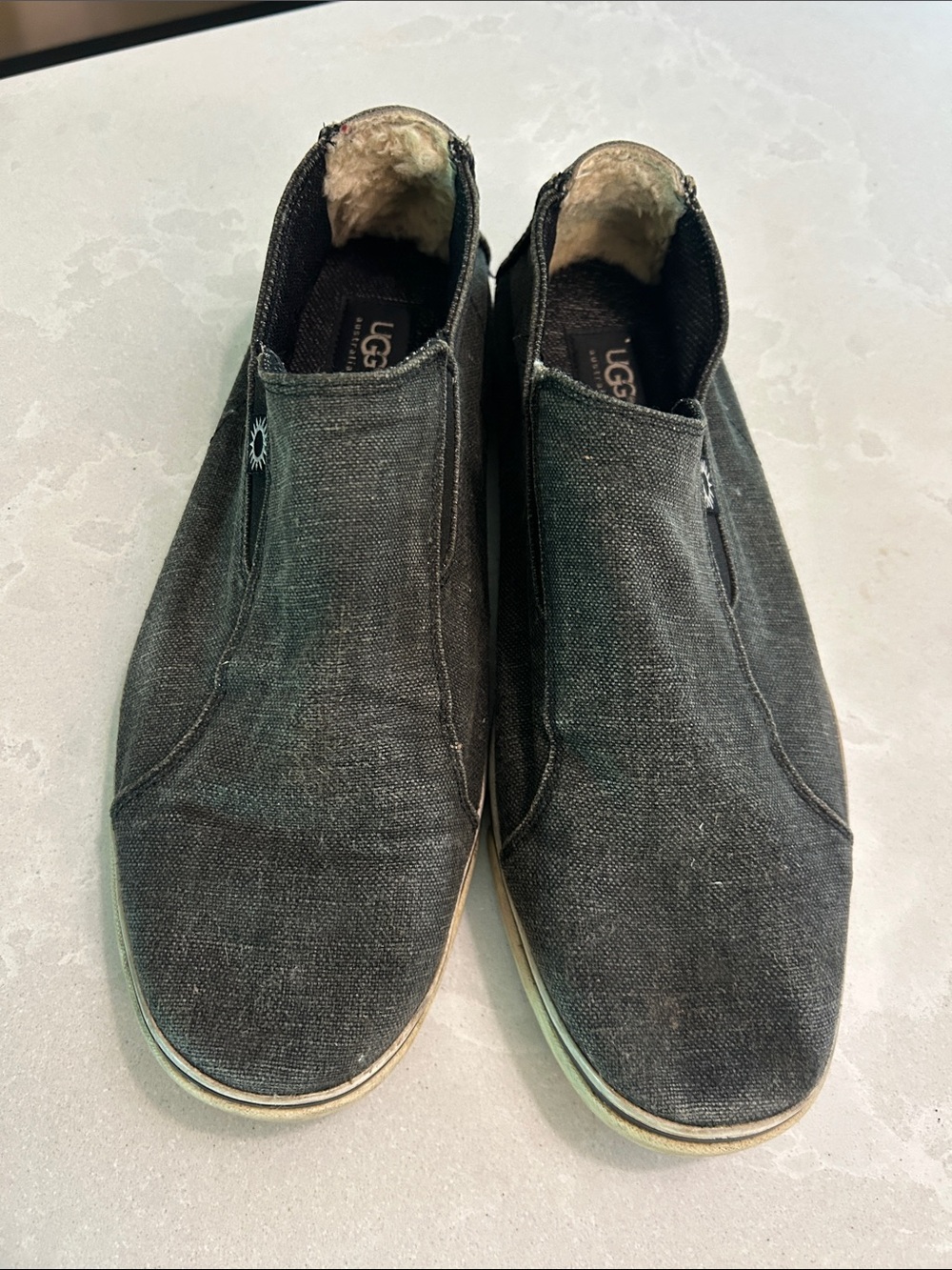 UGG Men's Black Slip-On Canvas Loafers with Shearling Collar